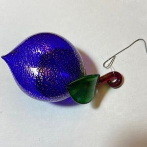 Murano Handmade Art Glass Plum Ornament Cobalt Gold Speckles